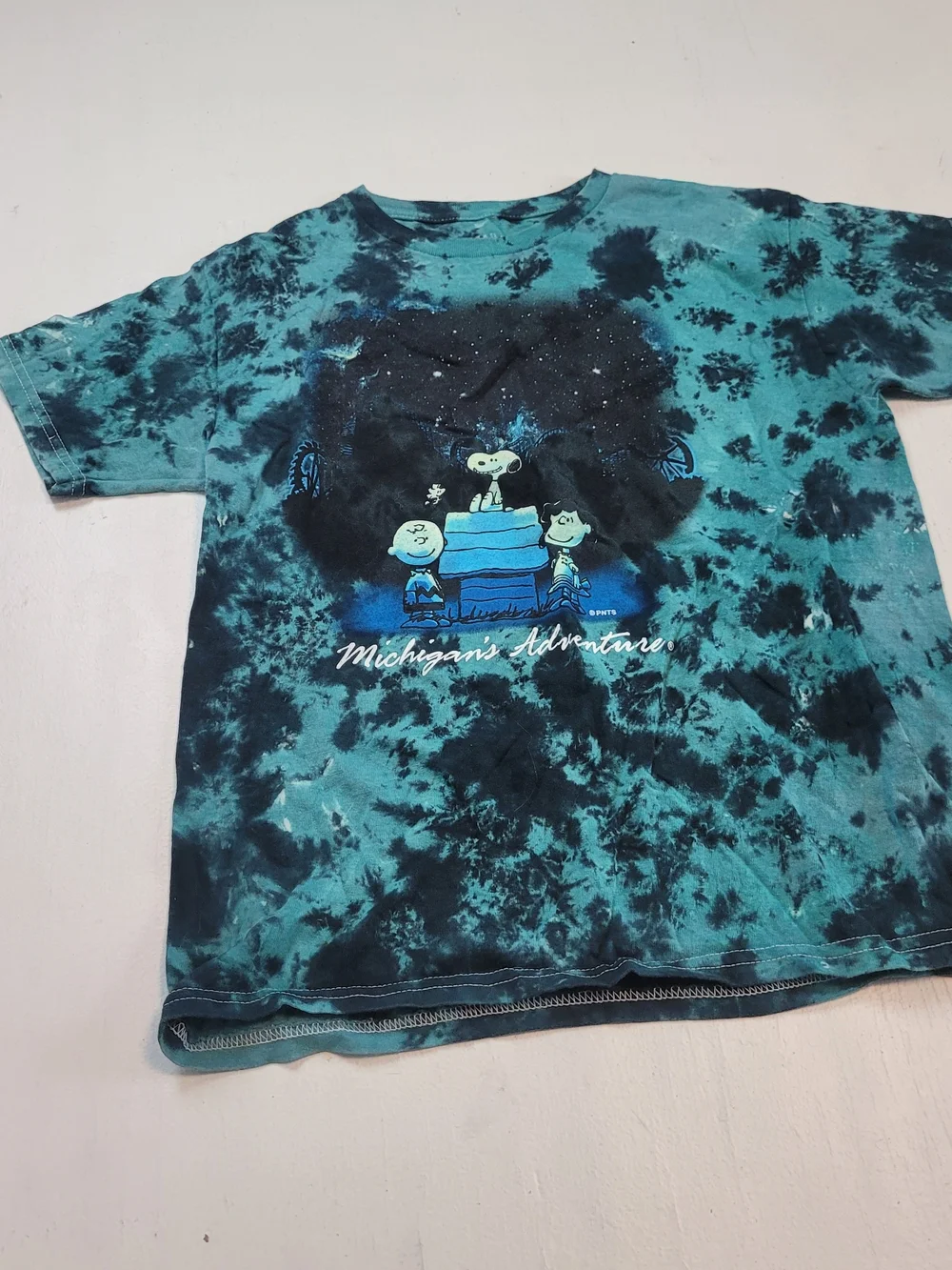 Peanuts Tie-Dye Kids Tee in Teal and Black with Snoopy Graphic